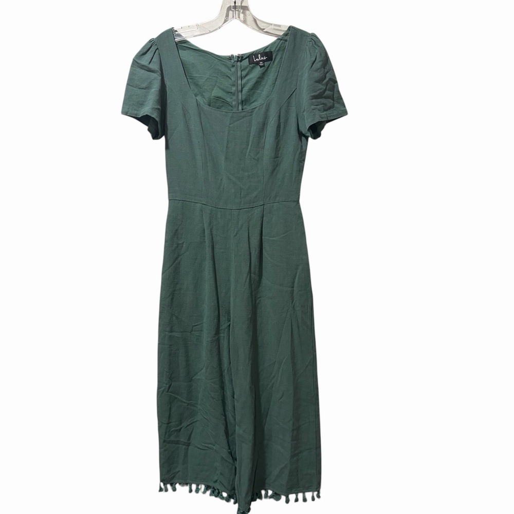 Lulus Wide Leg jumper Midi XS‎ Green Linen & Rayon Short Sleeve Fringe